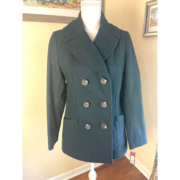 NWT Merona Womens Dark Green Peacoat S Classic Preppy Wool Blend Cozy Outerwear - Picture 12 of 13